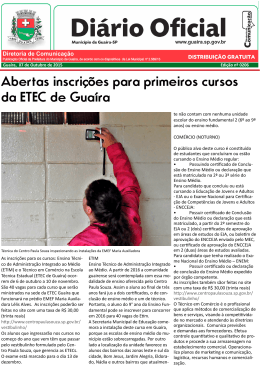 Abertas inscri&ccedil;&otilde;es para primeiros cursos da ETEC de Gua&iacute;ra