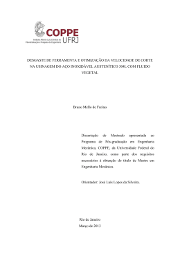 desgaste de ferramenta e otimiza&ccedil;&atilde;o da velocidade de corte na