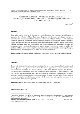 diferentes olhares na an&aacute;lise de pol&iacute;ticas p&uacute;blicas: considera&ccedil;&otilde;es