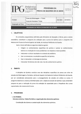 Programa da prova te&oacute;rica de Qu&iacute;mica
