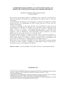 1 A TERRITORIALIDADE TUR&Iacute;STICA NO ASSENTAMENTO RURAL