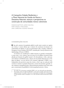 a campanha cidades resilientes e o Plano nacional de Gest&atilde;o de