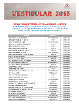 RESULTADO DO VESTIBULAR REALIZADO EM 14/12/2014