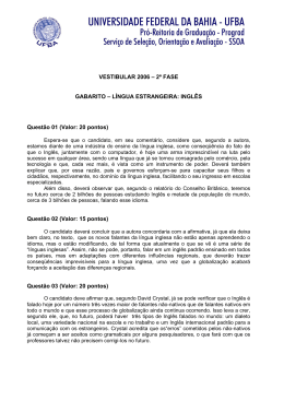 VESTIBULAR 2006 &ndash; 2&ordf; FASE GABARITO &ndash; L&Iacute;NGUA