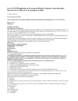 Lei n&ordm; 8.112/90 (aplicada ao Governo do Distrito Federal) e suas