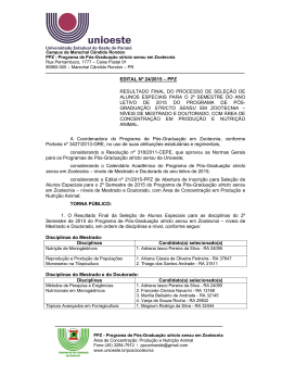 EDITAL N&ordm; 24/2015 &ndash; PPZ RESULTADO FINAL DO PROCESSO DE