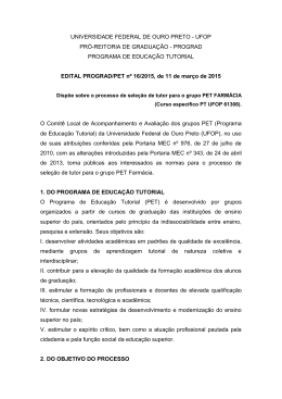 Edital Seleção Tutor PET Farmácia 2015 - Prograd