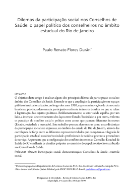 Dilemas da participa&ccedil;&atilde;o social nos Conselhos de Sa&uacute;de: o papel