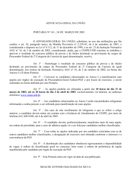 ADVOCACIA-GERAL DA UNI&Atilde;O PORTARIA N&ordm; 161 , 24 DE