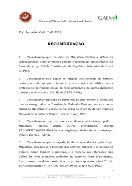 RECOMENDA&Ccedil;&Atilde;O - Minist&eacute;rio P&uacute;blico do Estado do Rio de Janeiro