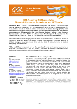 GOL Receives IRGR Awards for Financial Disclosure Procedures