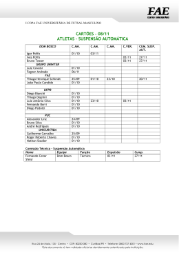 CARTÕES – 08/11 ATLETAS - SUSPENSÃO AUTOMÁTICA