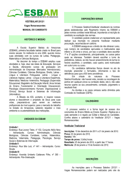 VESTIBULAR 2012/1 Vagas Remanescentes MANUAL DO
