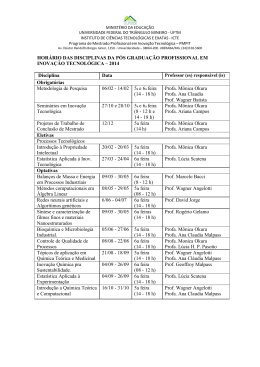 HOR&Aacute;RIO DAS DISCIPLINAS DA P&Oacute;S GRADUA&Ccedil;&Atilde;O