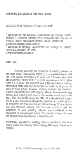 SNEAKING BEHAVIOR OF THE NILE TILAPIA