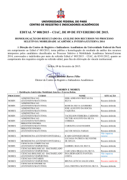 EDITAL N&ordm; 008/2015 &ndash; CIAC, DE 09 DE FEVEREIRO DE 2015.