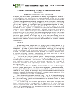 1 O Papel da Gest&atilde;o de Recursos Humanos: Um Estudo