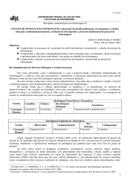 Disciplina Administração em Enfermagem II GESTÃO DE