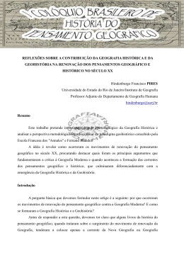 Reflex&otilde;es sobre a Contribui&ccedil;&atilde;o da Geografia Hist&oacute;rica e