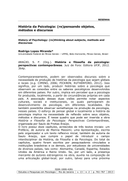 Hist&oacute;ria da Psicologia: (re)pensando objetos, m&eacute;todos e discursos
