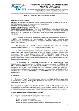 Edital Preg&atilde;o - Filme para raio X - Hospital Municipal Dr. Mario Gatti