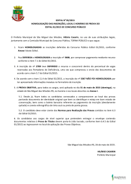 EDITAL No 05/2015 HOMOLOGA&Ccedil;&Atilde;O DAS INSCRI&Ccedil;&Otilde;ES, LOCAL E