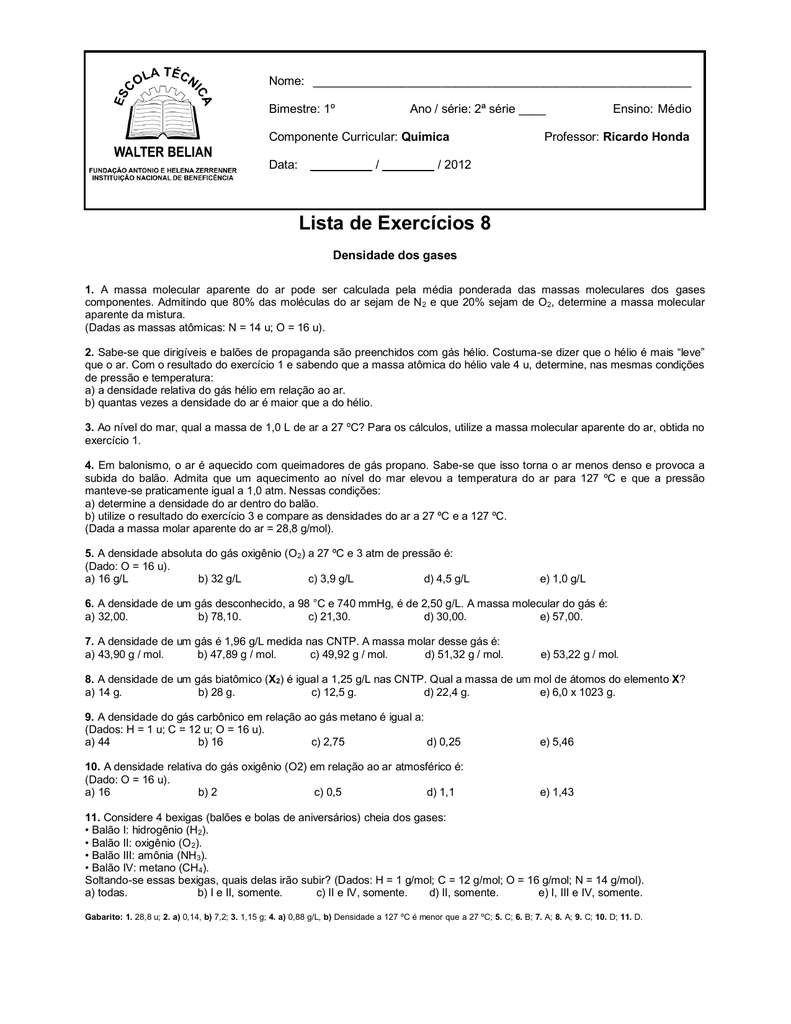 Lista De Exercicios 8 Prof Ricardo Honda