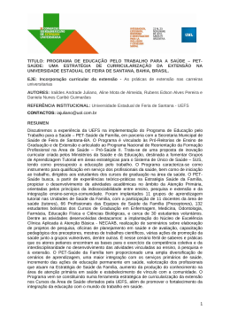 titulo: programa de educação pelo trabalho para a saúde – pet