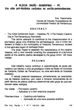 A Aldeia Bai&atilde;o - Araripina, PE. Um S&iacute;tio Pr&eacute;