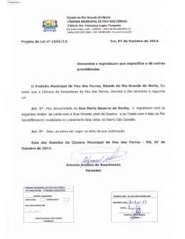 1555/2013 - Denomina logradouro de Rua Maria Bezerra da Rocha