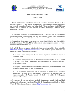 Edital Processo Seletivo SiSU 2015/2 - Unifal-MG