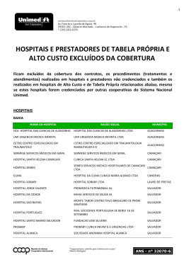 hospitais e prestadores de tabela própria e alto custo excluídos da