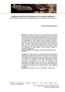 IMPASSES E DESAFIOS DO PROGRAMA VILA VIVA EM BELO