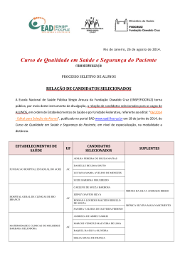 Relação dos Candidatos Selecionados para as - EAD