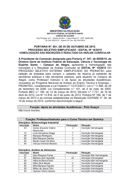 Homologa&ccedil;&atilde;o das Inscri&ccedil;&otilde;es e Resultado da An&aacute;lise Curricular.