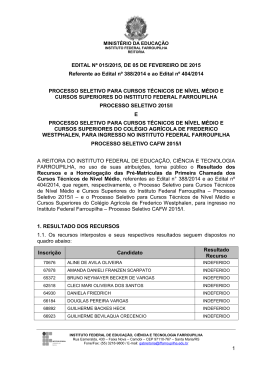 EDITAL N&deg; 015/2015, DE 05 DE FEVEREIRO DE 2015