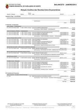 JANEIRO/2013 Relação Analítica das Receitas Extra