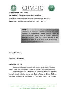 PARECER CRM-TO nº 05/2015 INTERESSADO: Hospital Geral