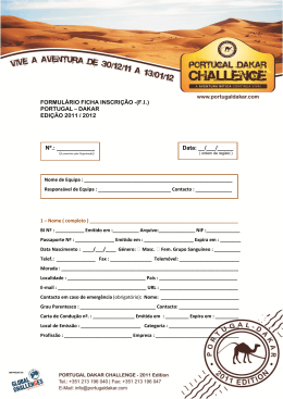 FORMUL&Aacute;RIO FICHA INSCRI&Ccedil;&Atilde;O -(F.I.) PORTUGAL &ndash; DAKAR
