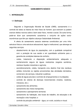 SANEAMENTO B&Aacute;SICO 1. INTRODU&Ccedil;&Atilde;O 1.1 Defini&ccedil;&atilde;o Segundo a