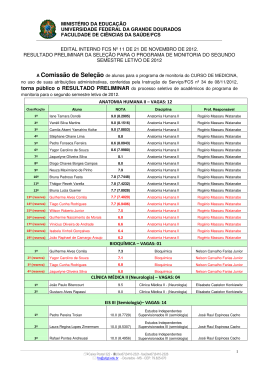 torna p&uacute;blico o RESULTADO PRELIMINAR