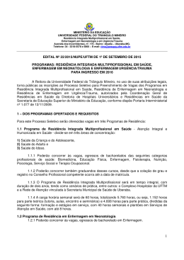 EDITAL N&ordm; 22/2015/NUPE/UFTM DE 1&ordm; DE