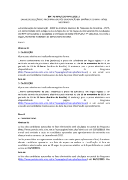 EDITAL INPA/COCP N&ordm; 011/2015 EXAME DE SELE&Ccedil;&Atilde;O DO