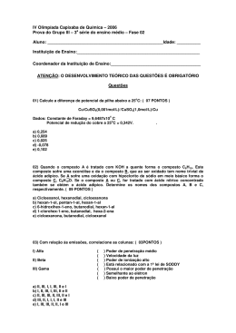 IV Olimp&iacute;ada Capixaba de Qu&iacute;mica &ndash; 2006 Prova do Grupo III