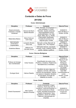 data e conteudo das provas de monitoria 2013-2