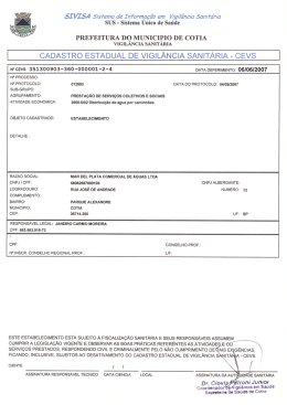 Cadastro Vigilância Sanitária