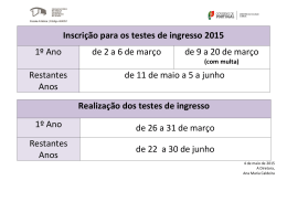 Aviso - Inscrição e Realização dos Testes de Ingresso 2015