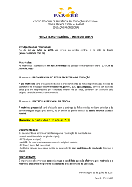 Instruções para matricula - Escola Técnica Estadual Parobé