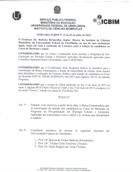 Portaria 19-2015 - Instituto de Ci&ecirc;ncias Biom&eacute;dicas