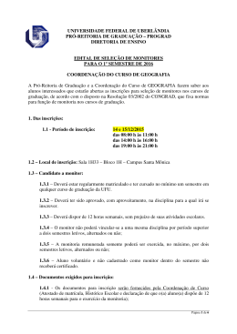 Edital Sele&ccedil;&atilde;o de Monitor - Universidade Federal de Uberl&acirc;ndia